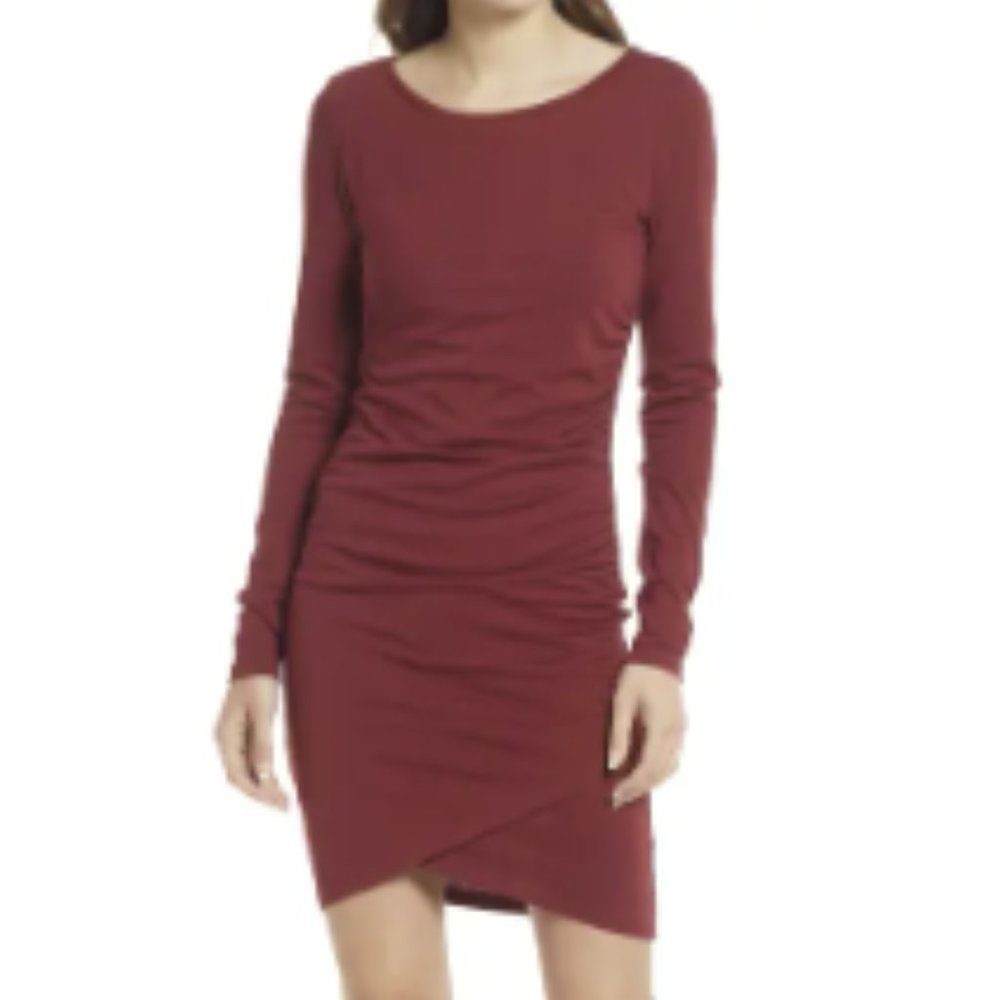 NWT TREASURE & BOND Red Syrah Ruched Side Long Sleeve Dress Women's Size 2X